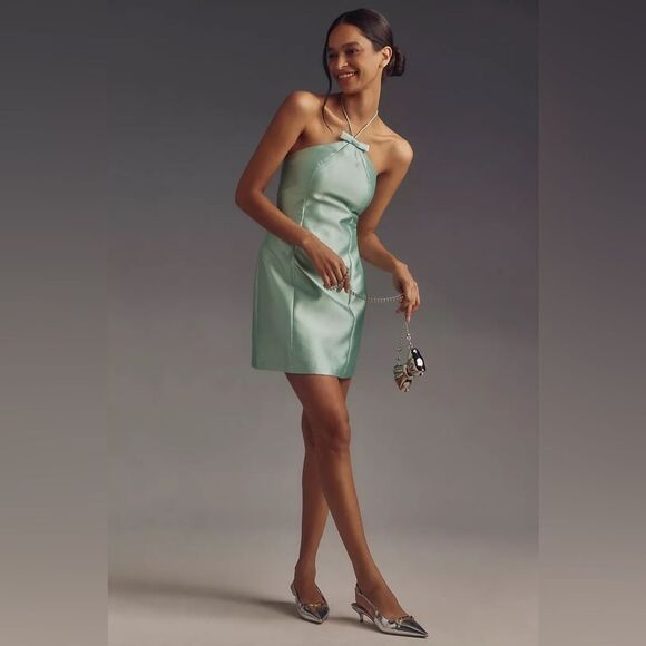 Anthropologie Hutch Bow Halter Slim Mini Dress NWT - Picture 2 of 11